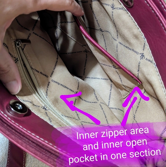 ANNA MARTINA FRANCO NWOT 3 lg pouch shoulder bag, Reddish/Burgundy & Tan colour - Picture 13 of 16